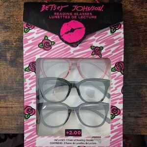 Betsey Johnson Pink, Green, Gray Reading Glasses Set